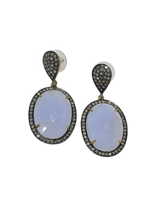Blue Laced Chalcedony And Diamond Earring