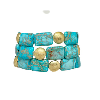 Flat Turquoise And Gold Nugget Bracelet Set