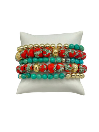 Red And Turquoise Stretch Bracelet Set