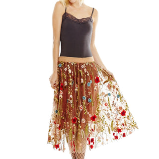 Layered Embroidered Floral Skirt