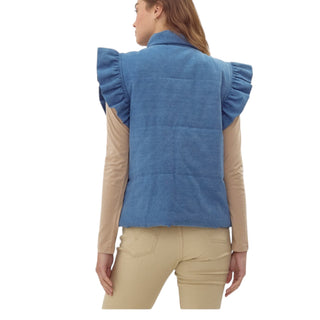 Denim Ruffled Sleeve Quilted Vest