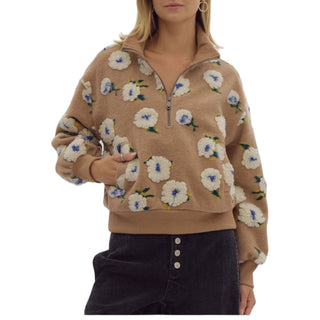 Floral Pullover Textured Sweatshirt