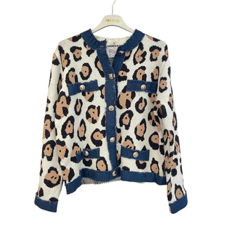 Navy Leopard Button Up Sweater