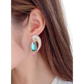 Pink And Blue Statement Earring