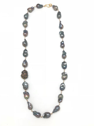 Black Baroque Pearl and Diamond Necklace