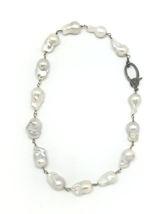 Baroque Pearl and Diamond Clasp Necklace